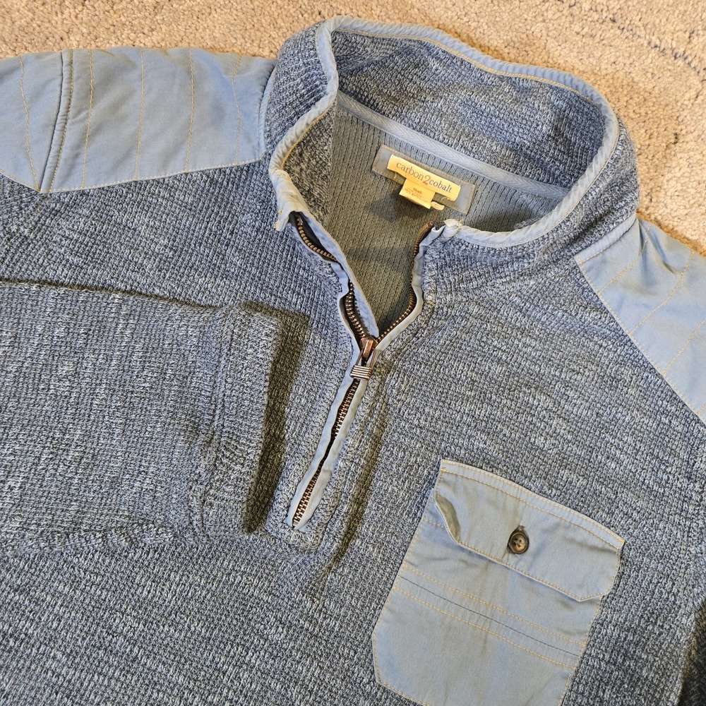Carbon2Cobalt‎ Sweater Mens 1/4 Zip Large Blue Chest Pocket Pullover Jacket Prep